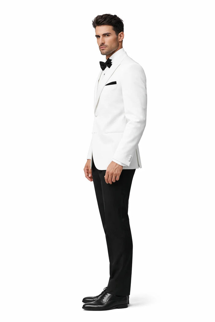 James Bond White Tuxedo - Wide Peak Lapel Collar