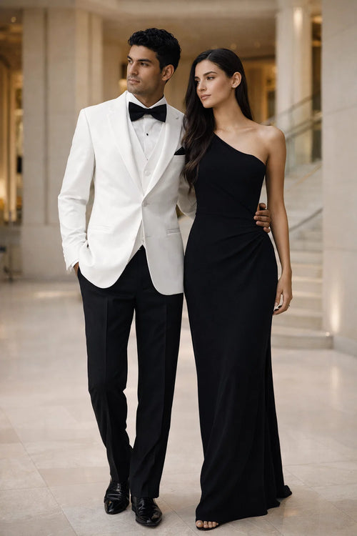 James Bond White Tuxedo - Wide Peak Lapel Collar