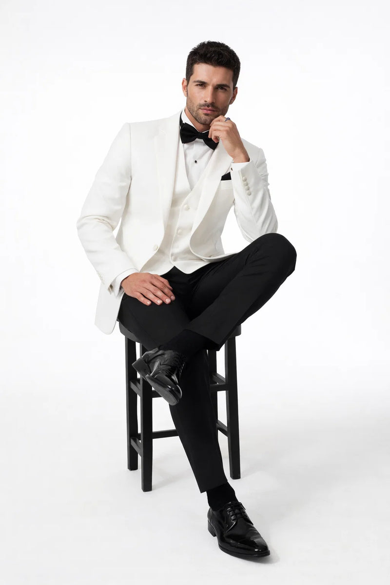 James Bond White Tuxedo - Wide Peak Lapel Collar