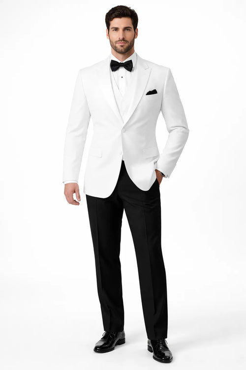 James Bond White Tuxedo - Wide Peak Lapel Collar
