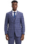 Men's Stacy Adams two-button vested suit with light purple/lavender glen plaid check. Fitted blazer, matching trousers. Textured fabric, notched lapels, two front pockets, and a single-button vest closure. Distinct contrast pattern.
