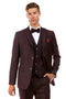 "Burgundy Vintage Tweed Wedding Suit for Men - Two Button Vested Style"