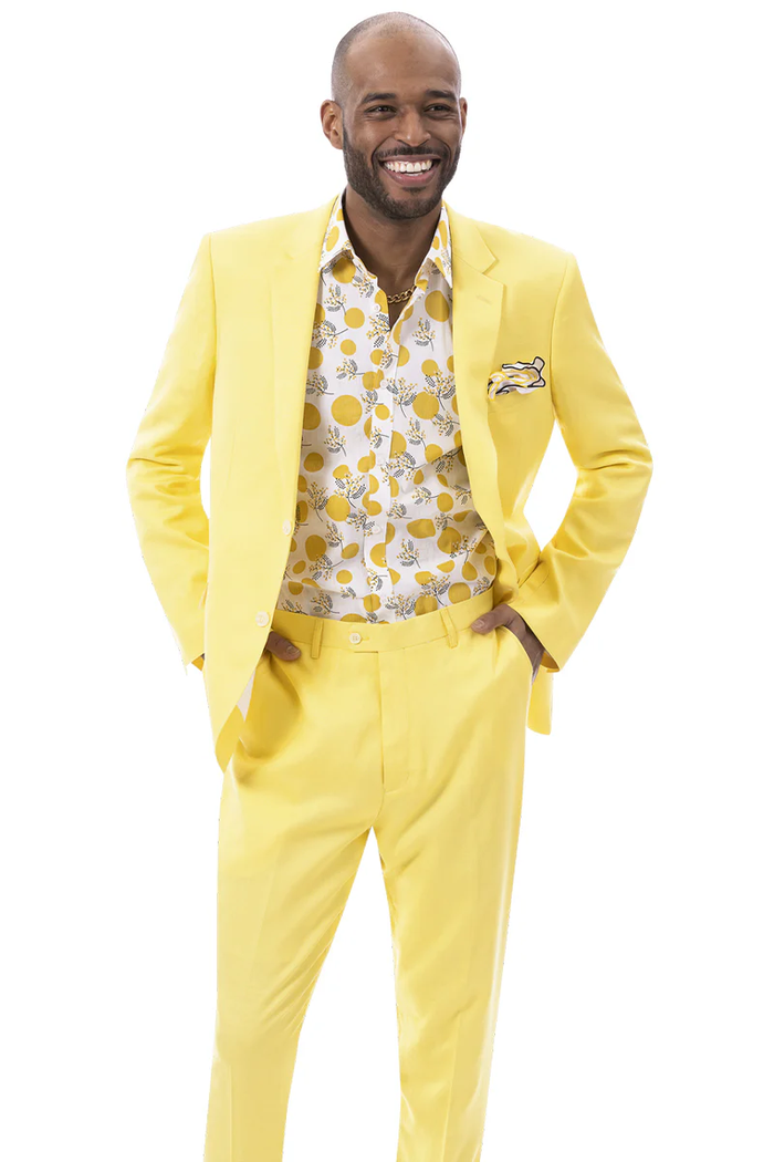 Mens Easter Suit - Jacket and Pants in Summer Color Yellow Linen Modern Fit Light Weight
