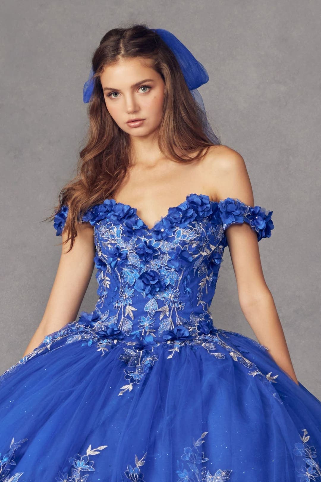 Juliet 1447 Off Shoulder 3D Floral Applique Sweet 16 Quince Ball Gown