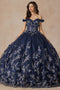 Juliet 1447 Off Shoulder 3D Floral Applique Sweet 16 Quince Ball Gown