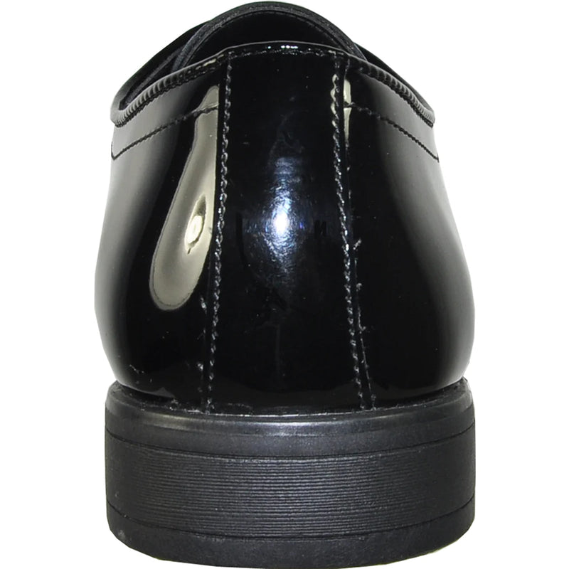 Bravo Mens Classic Plain Toe Shiny Patent Tuxedo Oxford Dress Shoe in Black