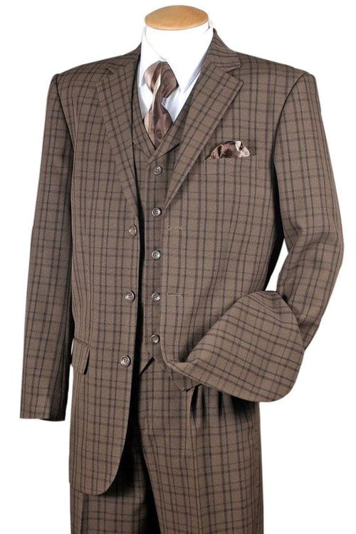 &quot;Brown Windowpane Plaid Fashion Suit - Men&#39;s 3 Button Vested&quot;