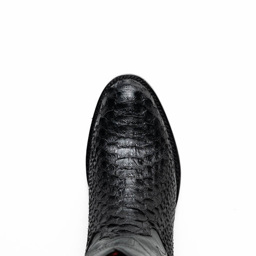 Marco Di Milano Kansas cowboy boots. Black python, round toe. Distinctive scale pattern on textured black skin.
