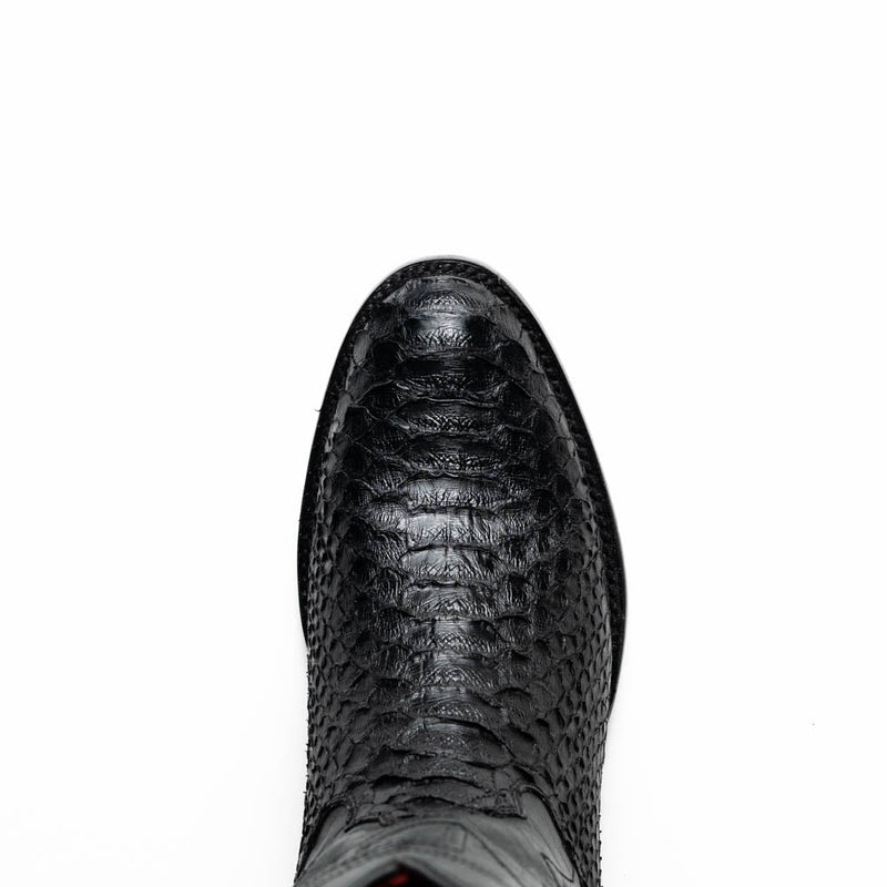 Marco Di Milano Kansas cowboy boots. Black python, round toe. Distinctive scale pattern on textured black skin.
