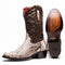Marco Di Milano Kansas cowboy boots: round toe, dark brown shaft, white python foot. Red lining, branded sole with rubber traction. Slightly elevated heel, decorative stitching.
