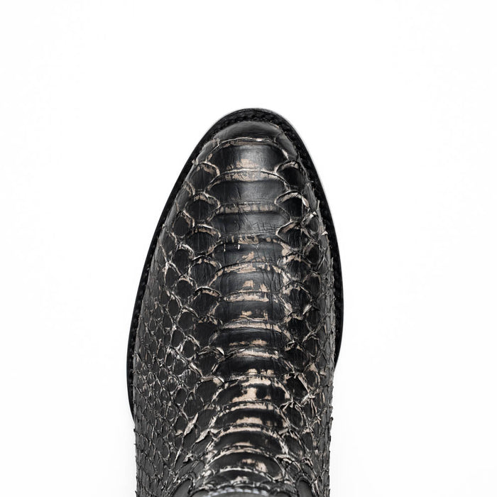 Marco Di Milano Kansas Stone cowboy boots: white, round toe, textured leather with black detailing. Scaled upper for visual interest. Distinct sole design.
