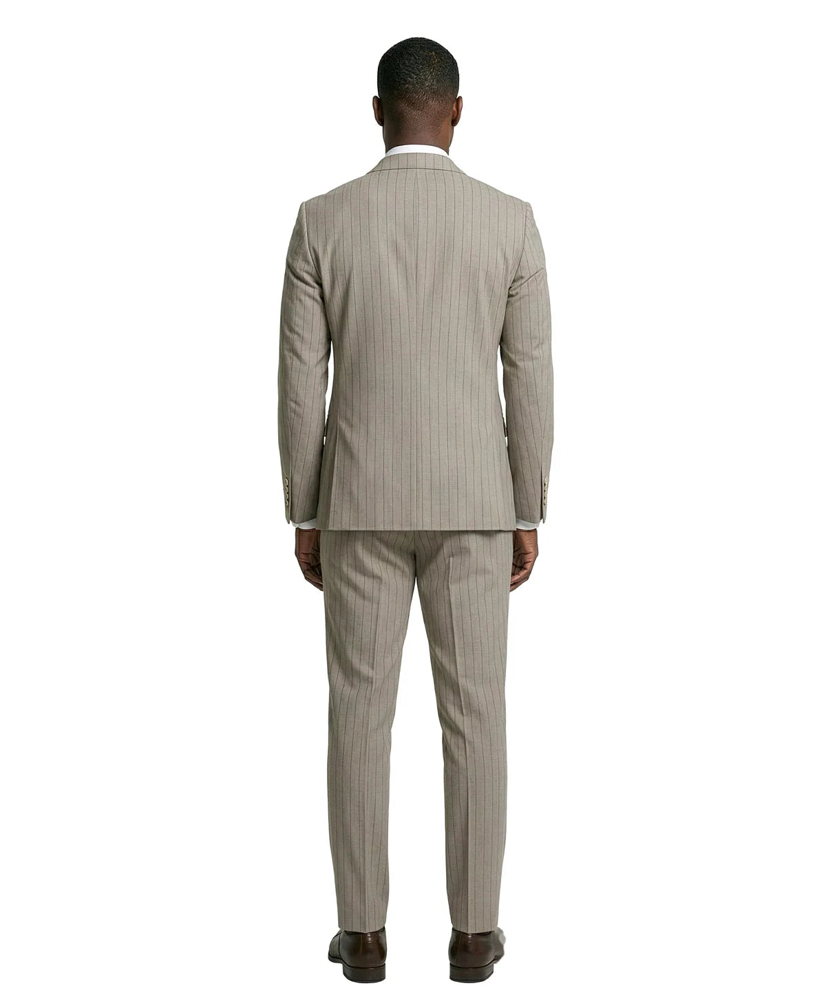 Khaki Pinstripe Double-Breasted Slim Fit 2-Piece Suit