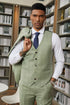 Mens Stacy Adams Suit -Stacy Adams Suit Men's Sage Green Windowpane Plaid Vested Suit