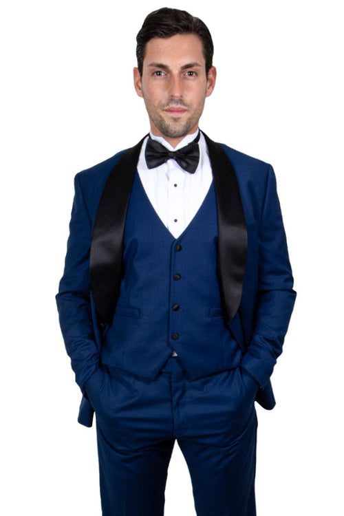 "Mens Stacy Adams Suit - Stacy Adams Suit Men's Vested Shawl Lapel Tuxedo - Indigo Blue"