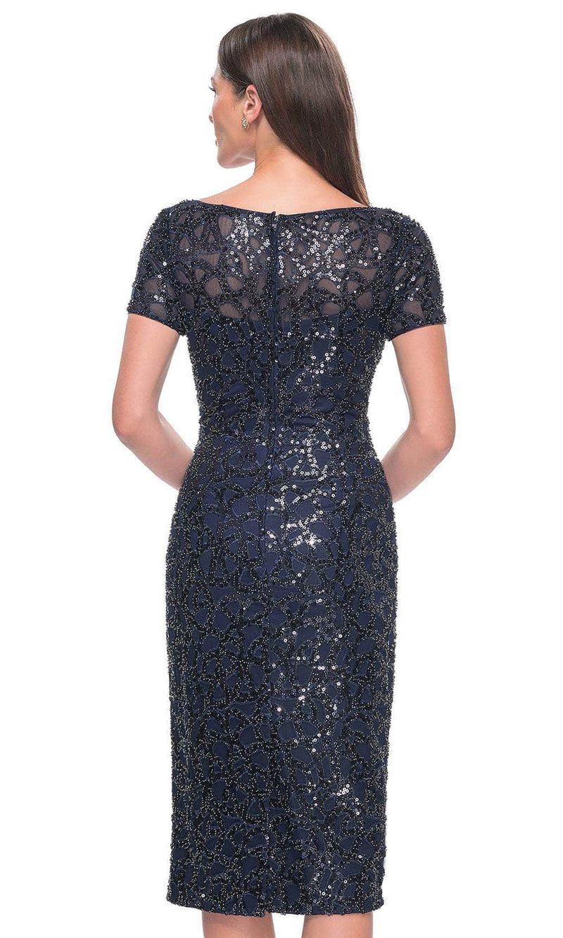 La Femme 30043 Sequin Pattern Short Sleeve Dress