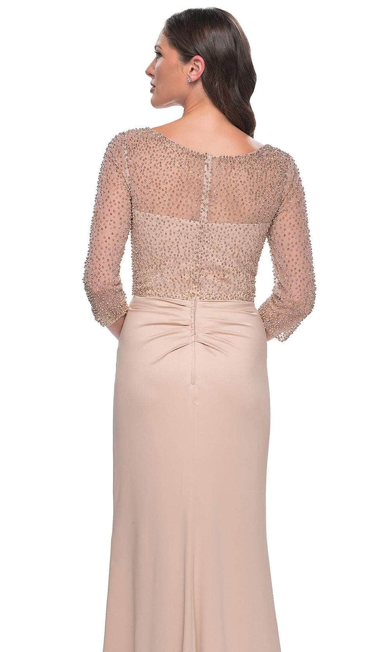 La Femme 31011 Illusion Satin Evening Gown
