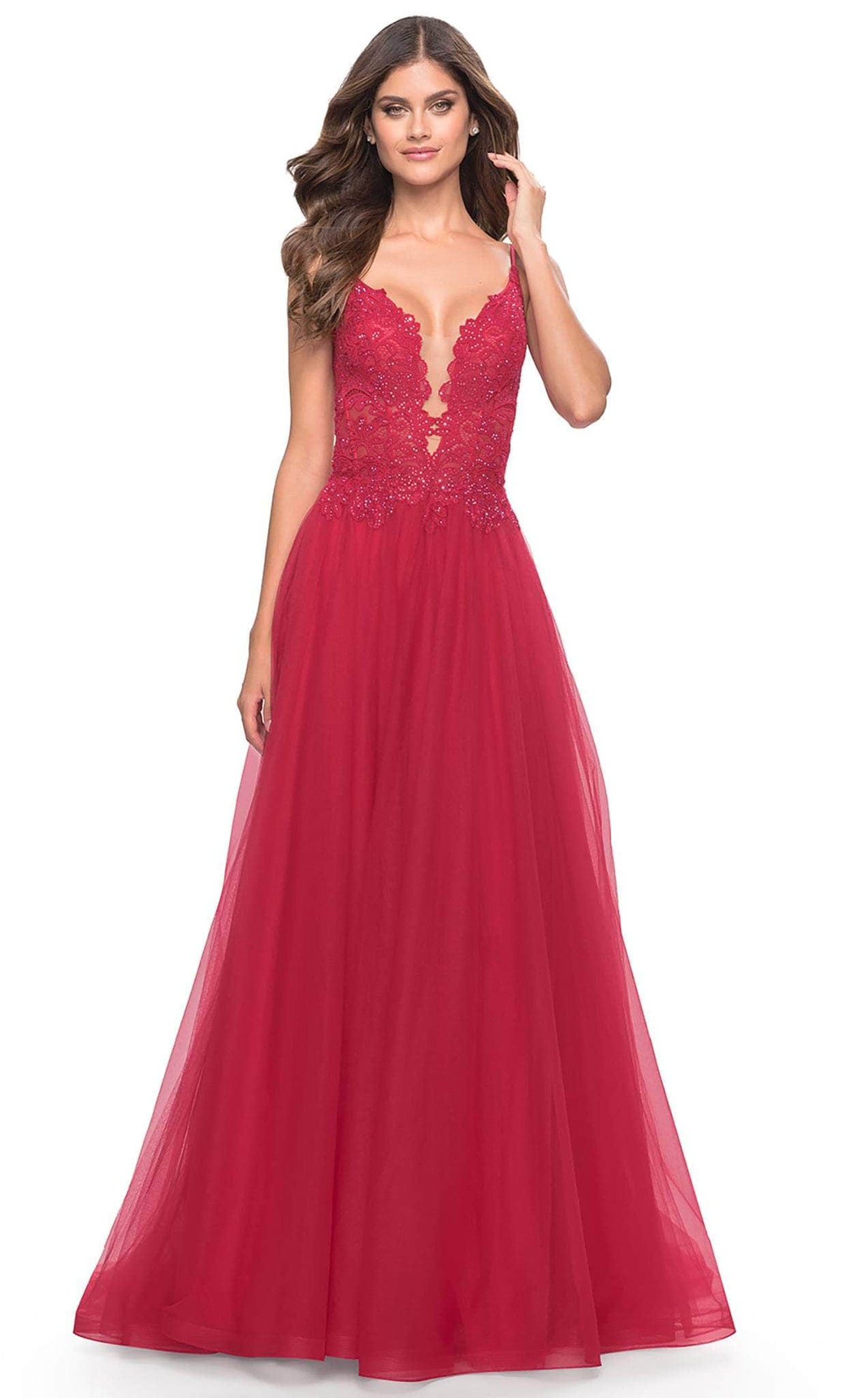 La Femme 31507 Lace High Slit Prom Dress