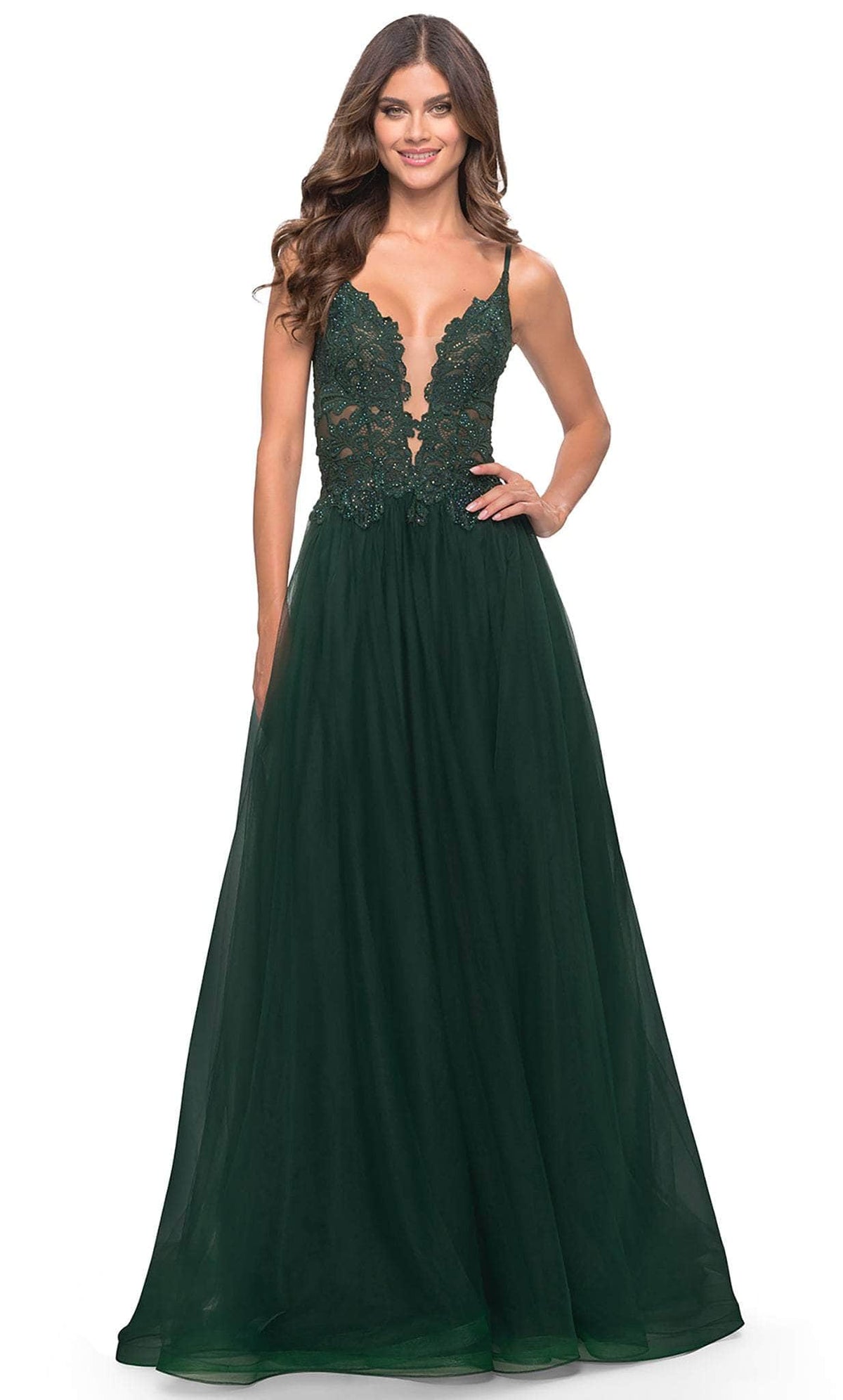 La Femme 31507 Lace High Slit Prom Dress