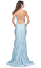 La Femme 31878 V-Neck Jersey Prom Dress Simple Wedding Guest Gown with Slit