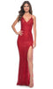 La Femme 31929 Beaded Net Tie Open Back Prom Dress