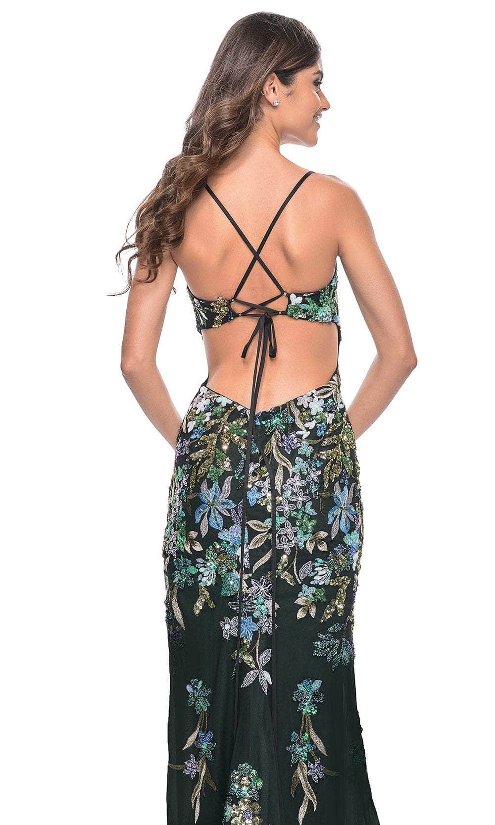 La Femme 31992 Floral Sequin Lace-Up Back Prom Gown