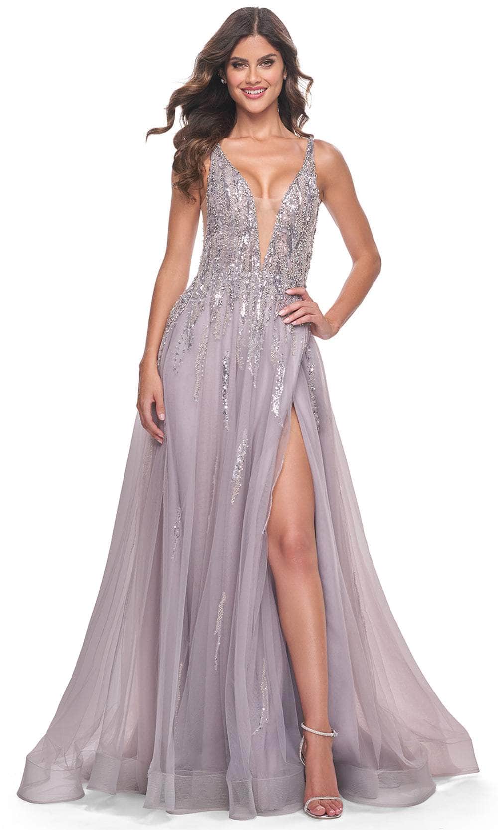 La Femme 31995 Plunging V-Neck Sequin Tulle Prom Gown