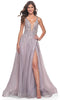 La Femme 31995 Plunging V-Neck Sequin Tulle Prom Gown