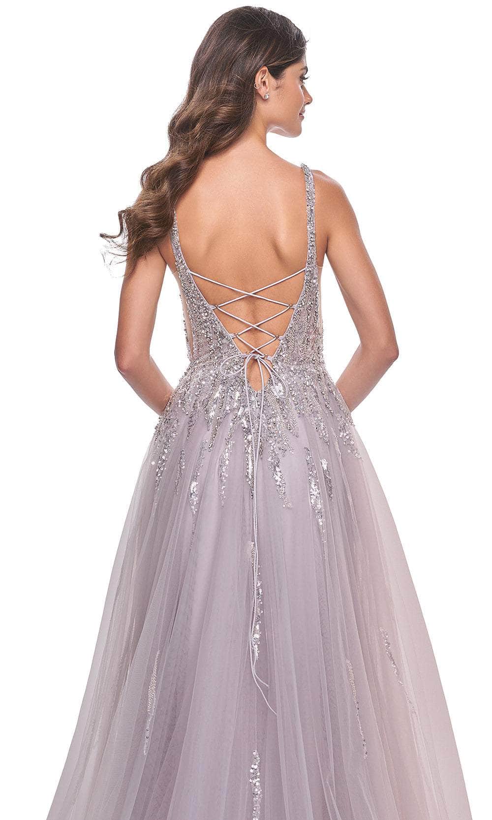 La Femme 31995 Plunging V-Neck Sequin Tulle Prom Gown