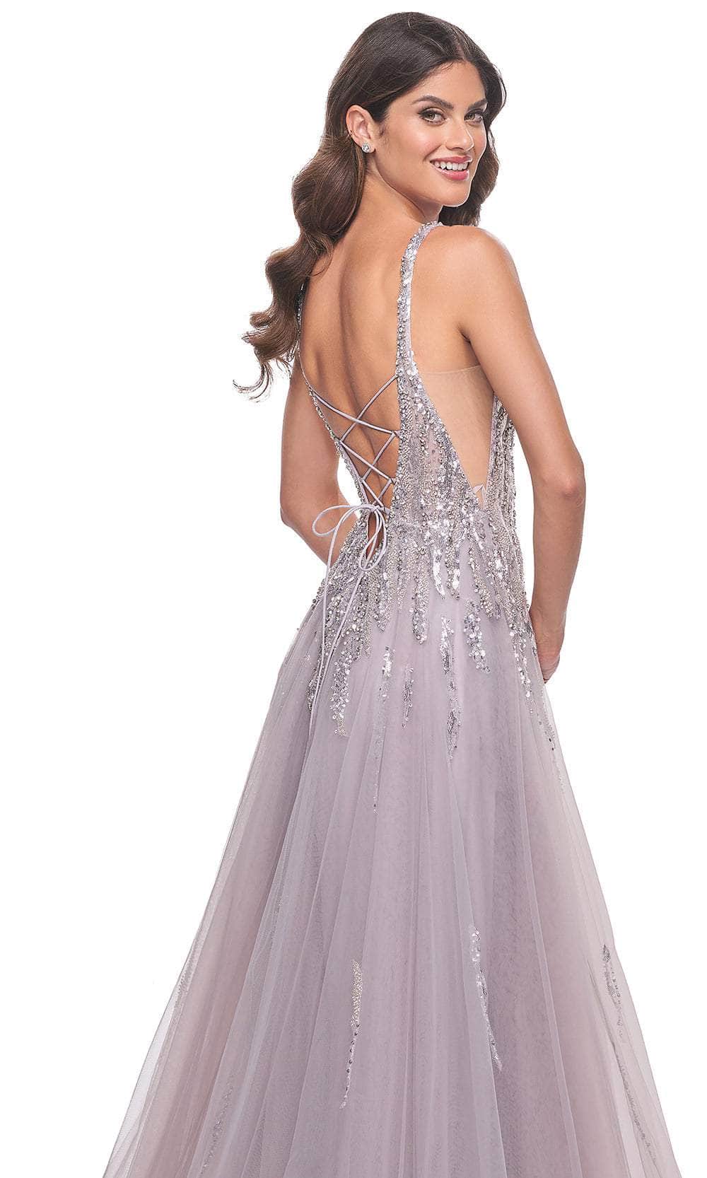 La Femme 31995 Plunging V-Neck Sequin Tulle Prom Gown