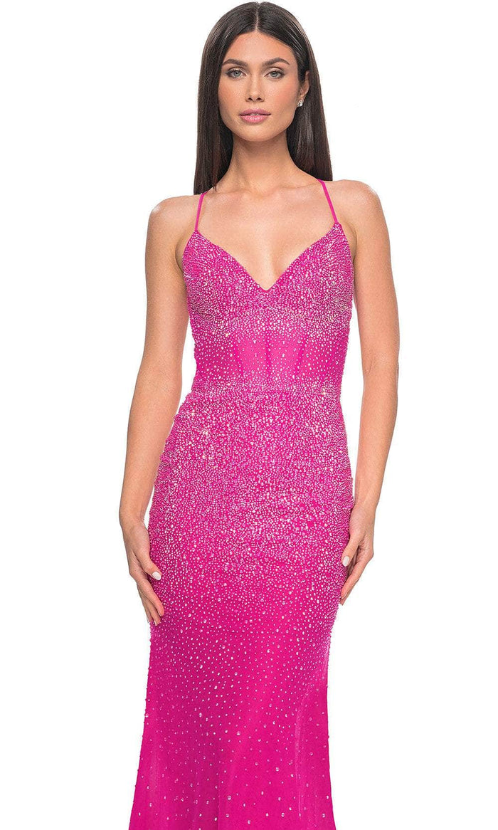 La Femme 32007 V-Neck Rhinestone Embellished Prom Dress