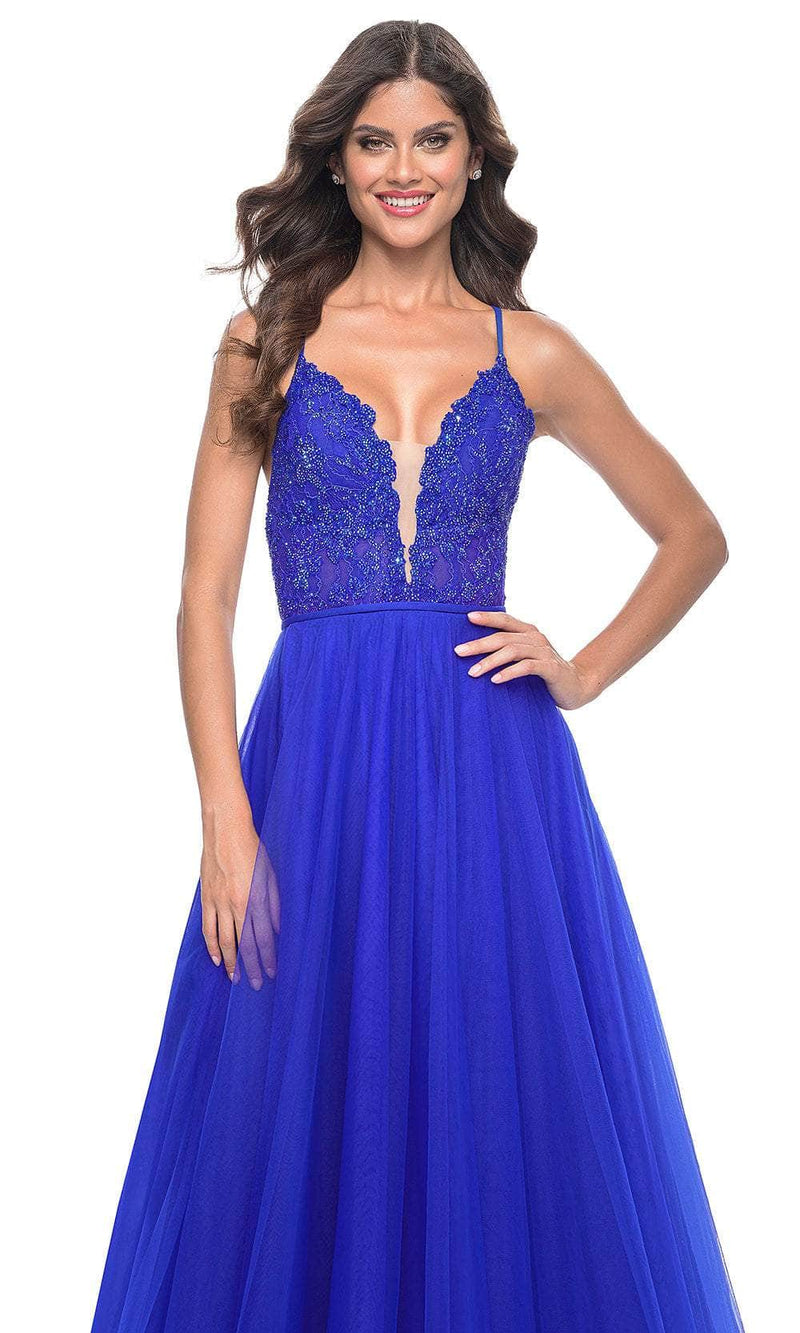 La Femme 32059 Plunging Applique Prom Dress