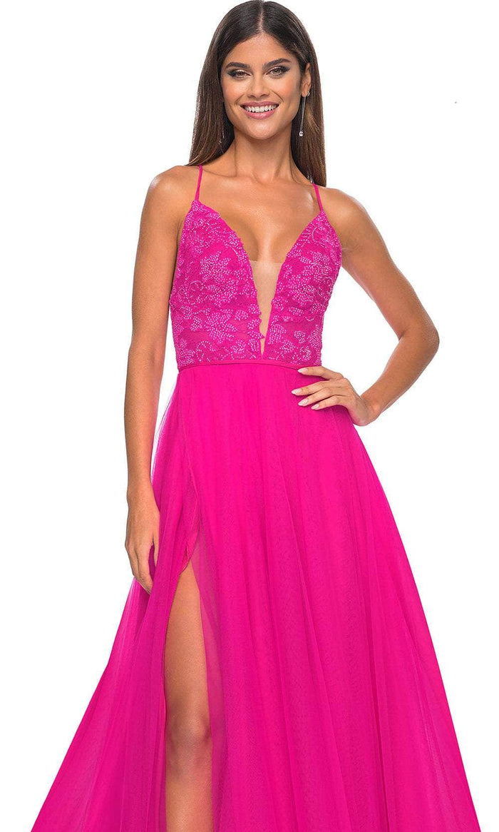La Femme 32059 Plunging Applique Prom Dress