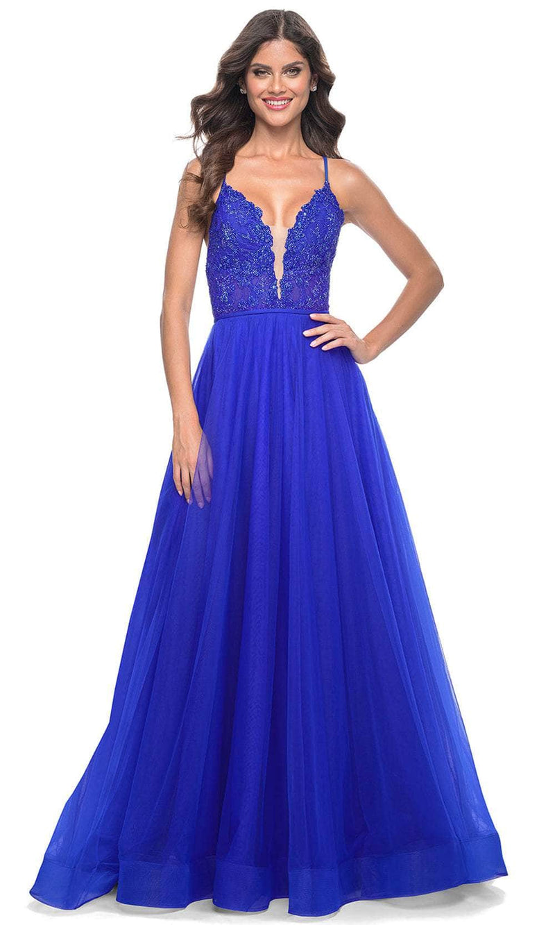 La Femme 32059 Plunging Applique Prom Dress