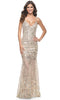 La Femme 32077 V-Neck Rhinestone Embellished Prom Gown
