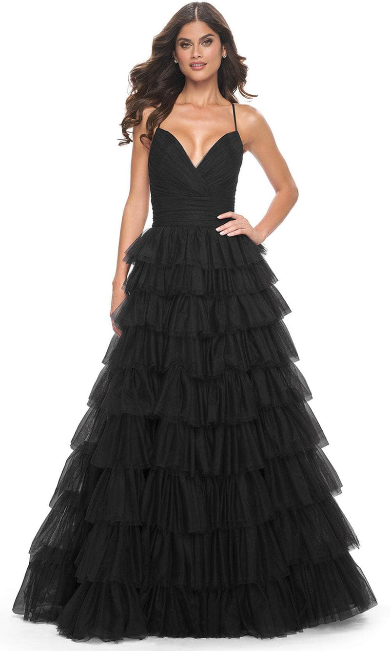 La Femme 32086 Surplice V-Neck Ruffled Prom Dress