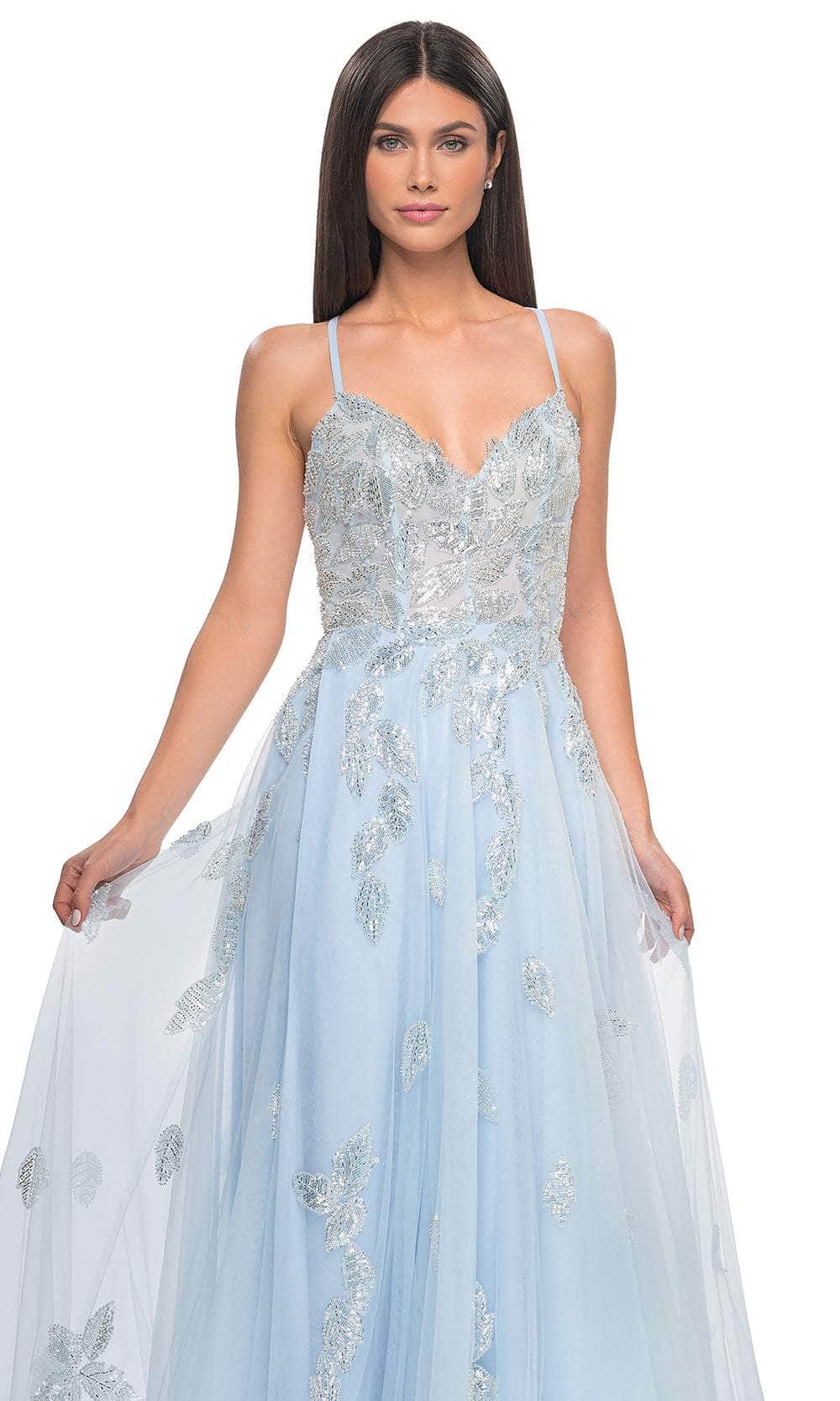 La Femme 32090 V-Neck Beaded Foliage Prom Gown