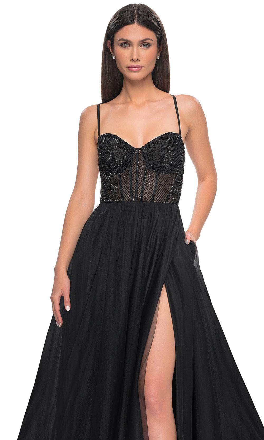 La Femme 32135 Fishnet Bodice Prom Dress