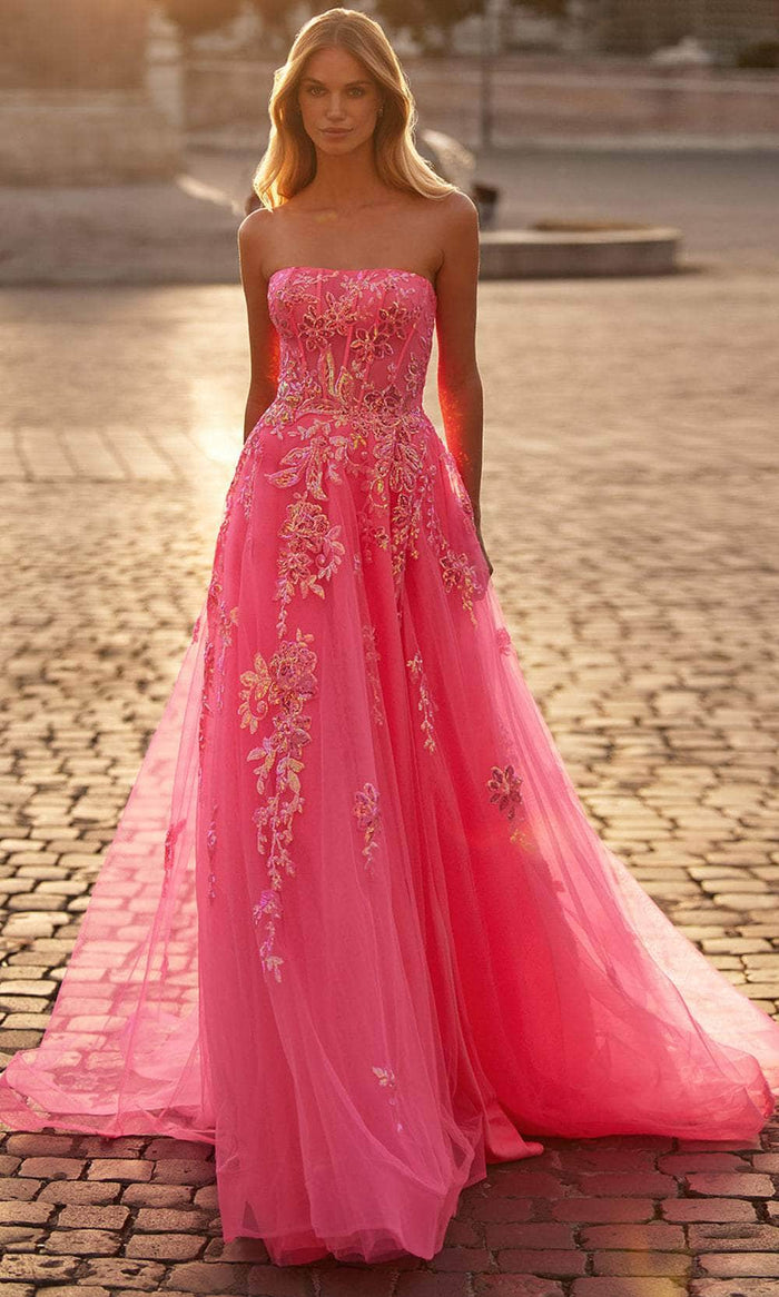 La Femme 32137 Strapless Sequin Floral Prom Gown
