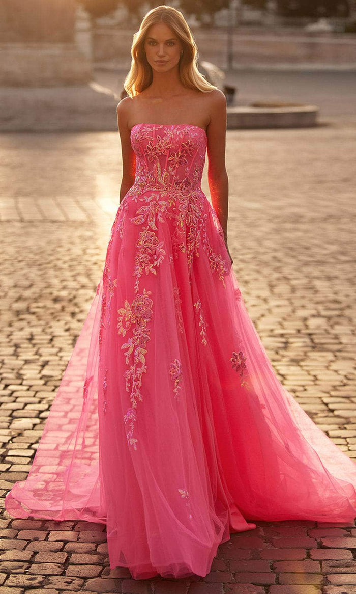 La Femme 32137 Strapless Sequin Floral Prom Gown