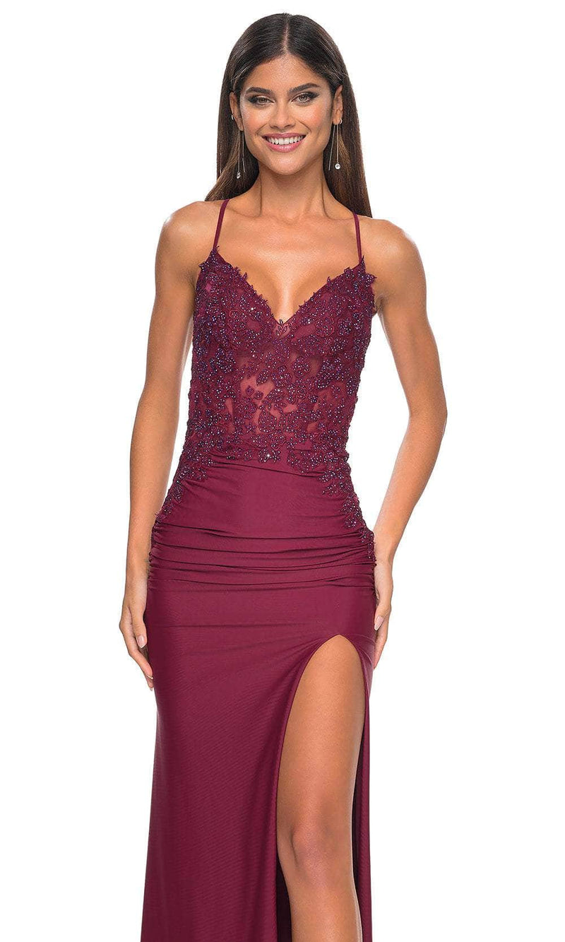 La Femme 32139 Illusion Floral Prom Dress