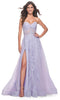 La Femme 32145 Sweetheart Appliqué A-line Prom Dress Slit Strapless Evening Gown
