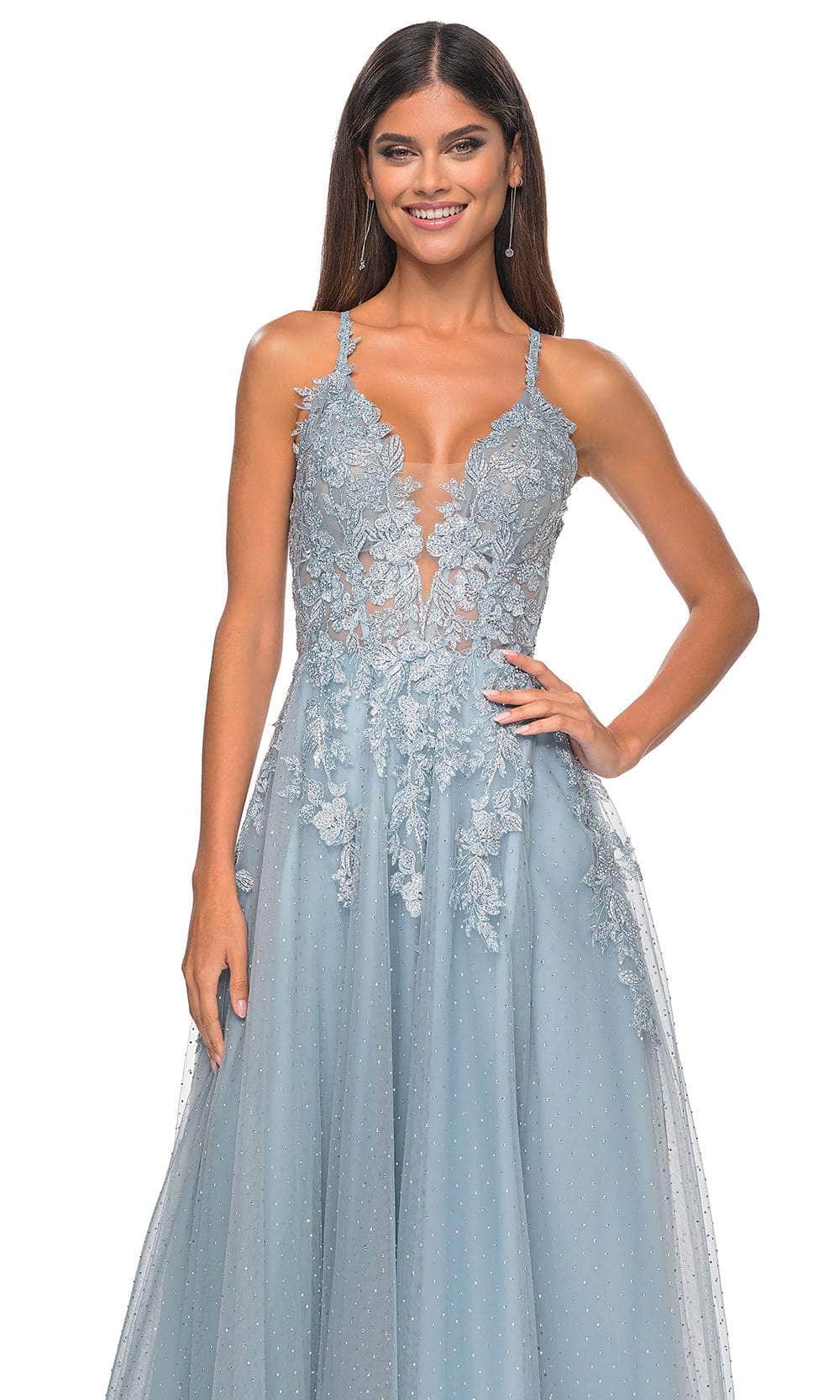 La Femme 32147 Lace Applique Prom Dress with Slit