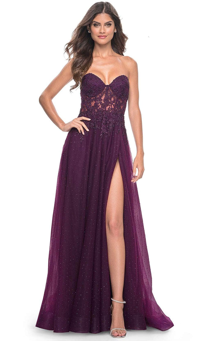 La Femme 32253 Embroidered Strapless A-Line Prom Gown