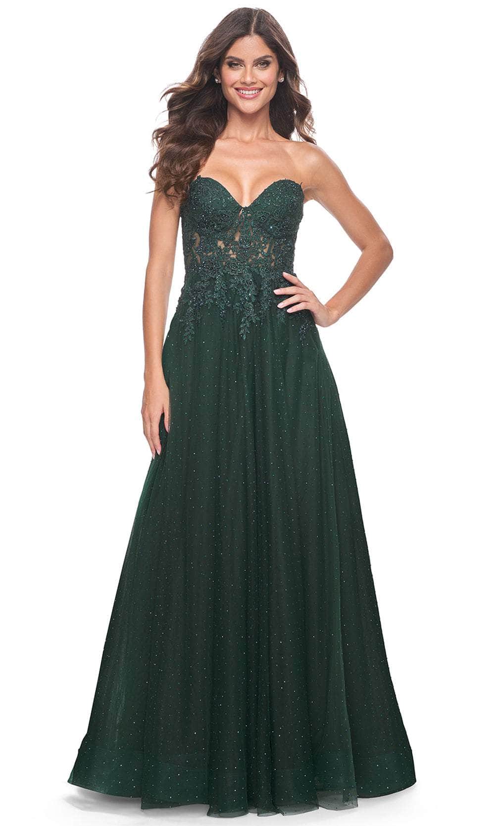 La Femme 32253 Embroidered Strapless A-Line Prom Gown