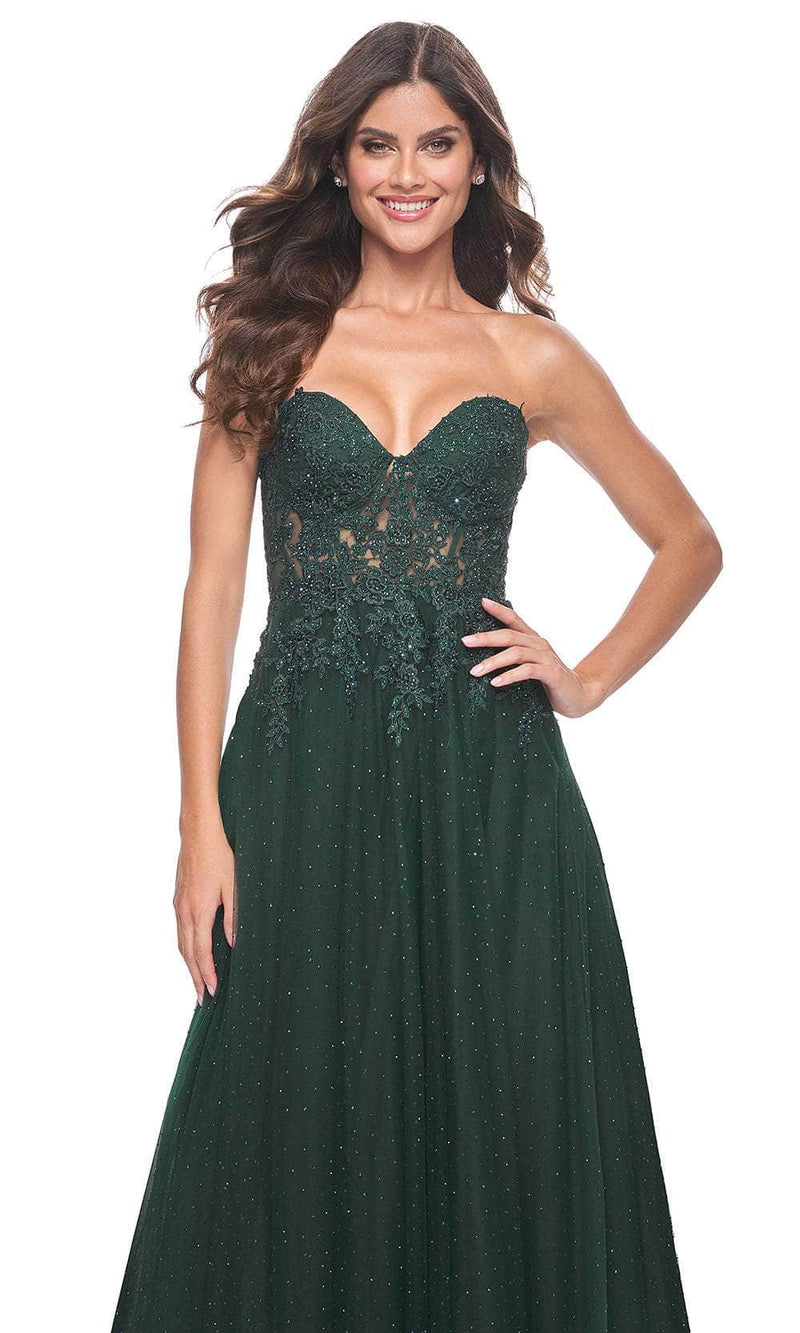 La Femme 32253 Embroidered Strapless A-Line Prom Gown
