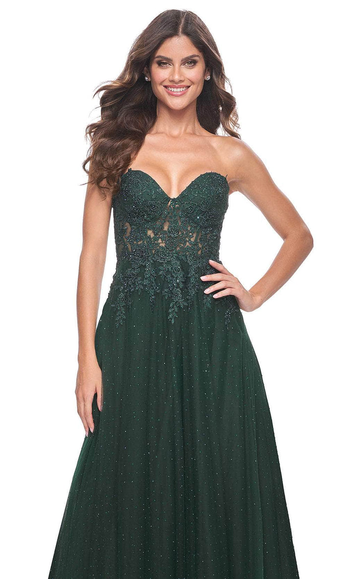 La Femme 32253 Embroidered Strapless A-Line Prom Gown