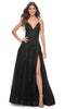 La Femme 32303 V Neck Embroidered Tulle Prom Gown