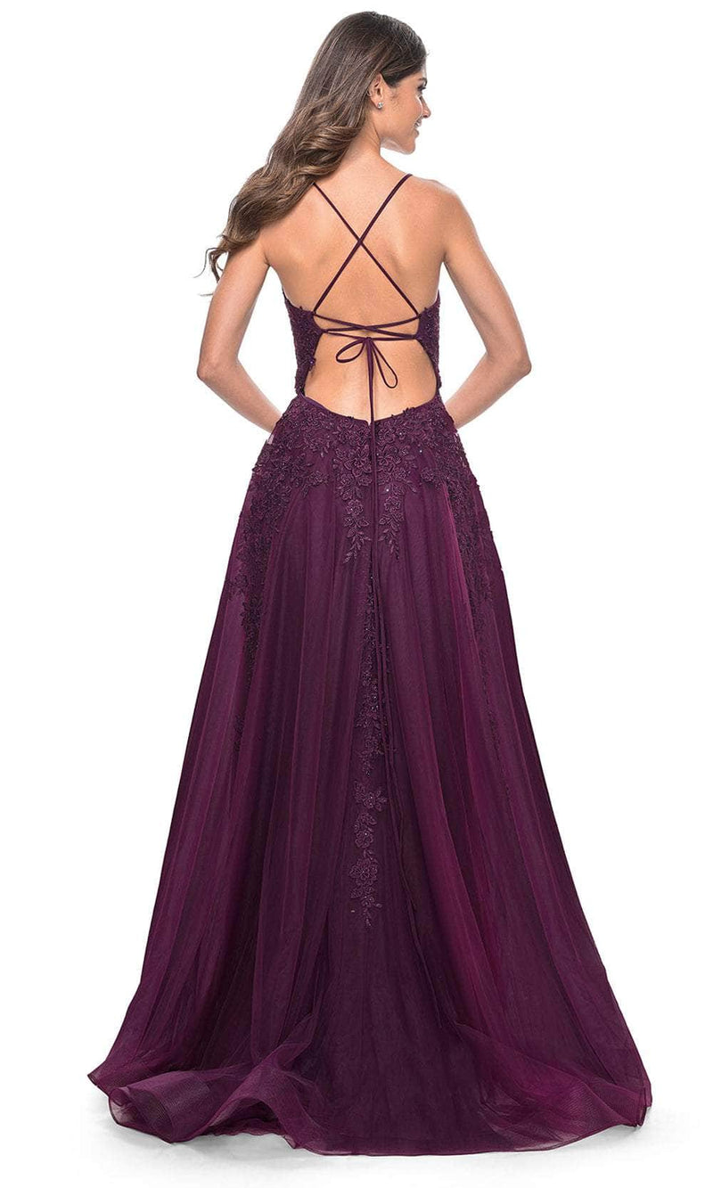 La Femme 32303 V Neck Embroidered Tulle Prom Gown