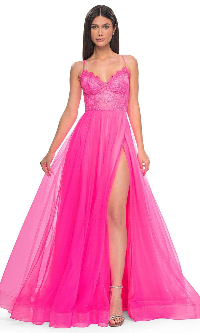 La Femme 32306 V-Neck Sheer Lace Bodice Prom Dress