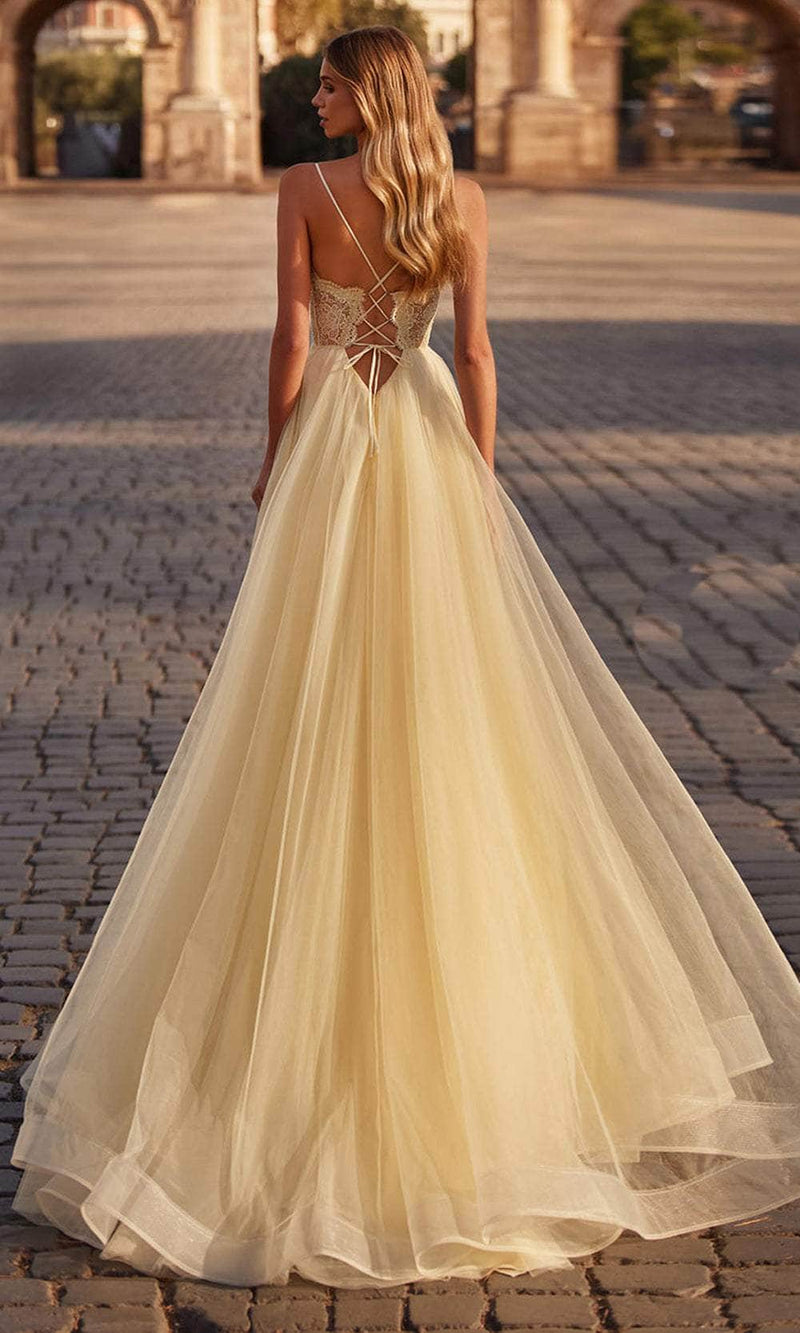 La Femme 32306 V-Neck Sheer Lace Bodice Prom Dress